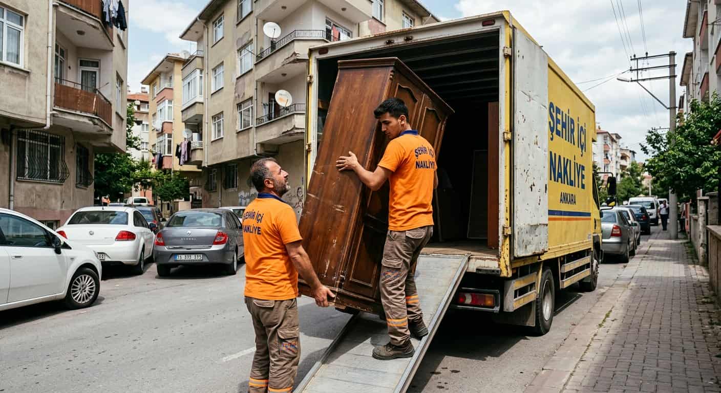 Ahşap dolabın kamyondan teslimata çıkarılması