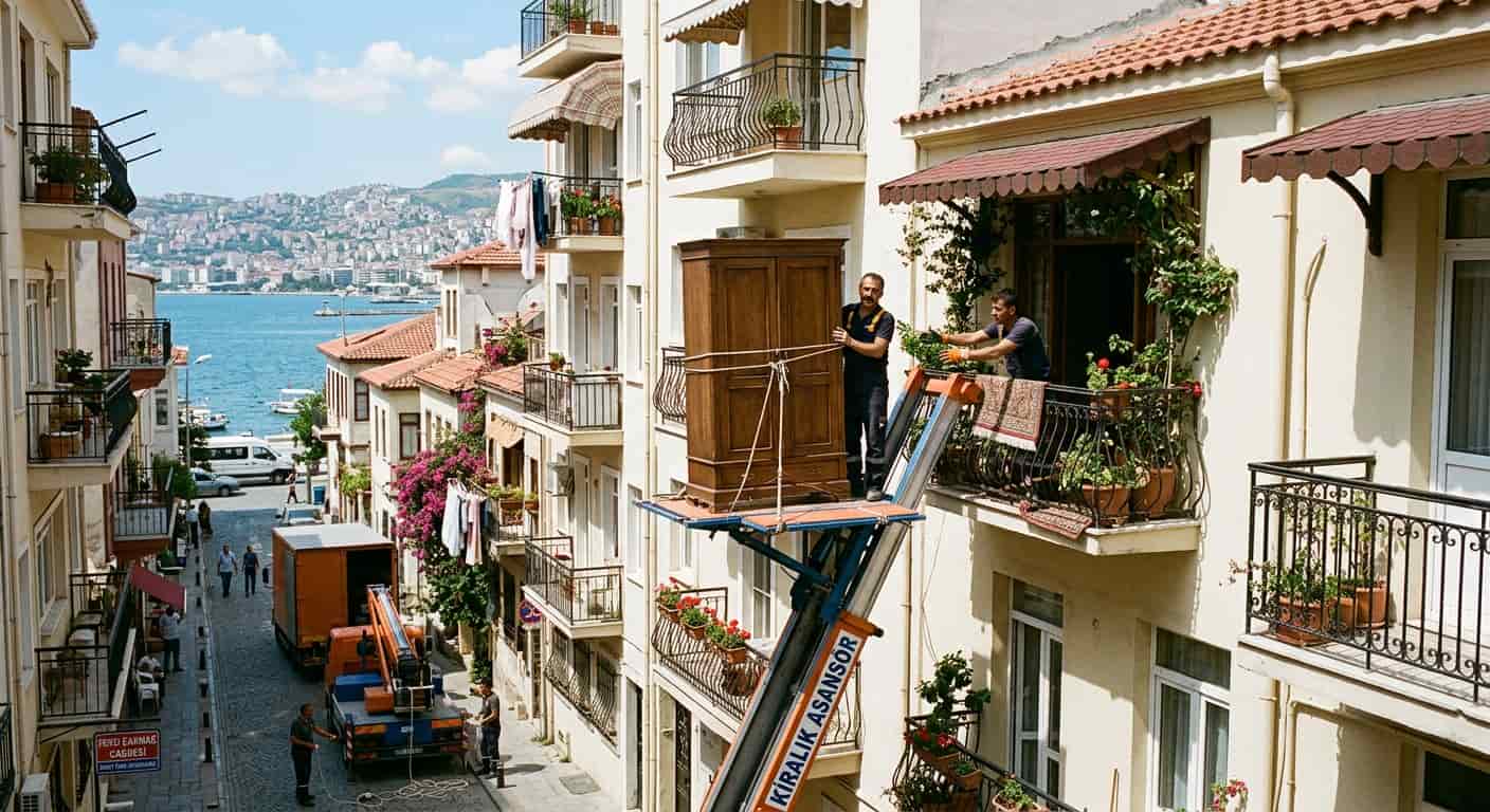 Balkon katında dış cephe asansörlü taşıma