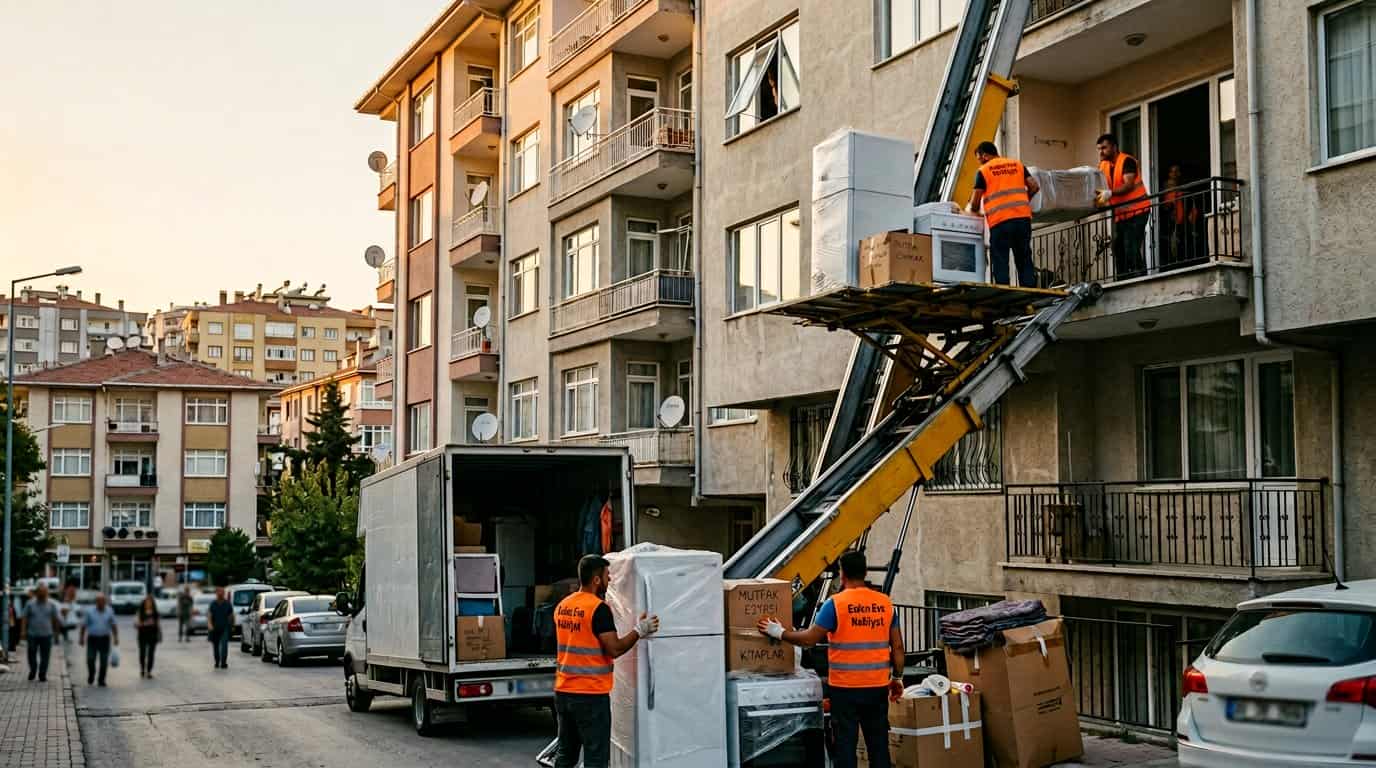 Kaldırımdaki kolilerin asansörlü araca aktarılması